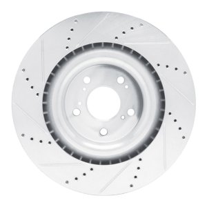Acura TLX Brake Rotor (1) - Front Right - R1 Concepts - Drilled & Slotted - Silver - `21-`25